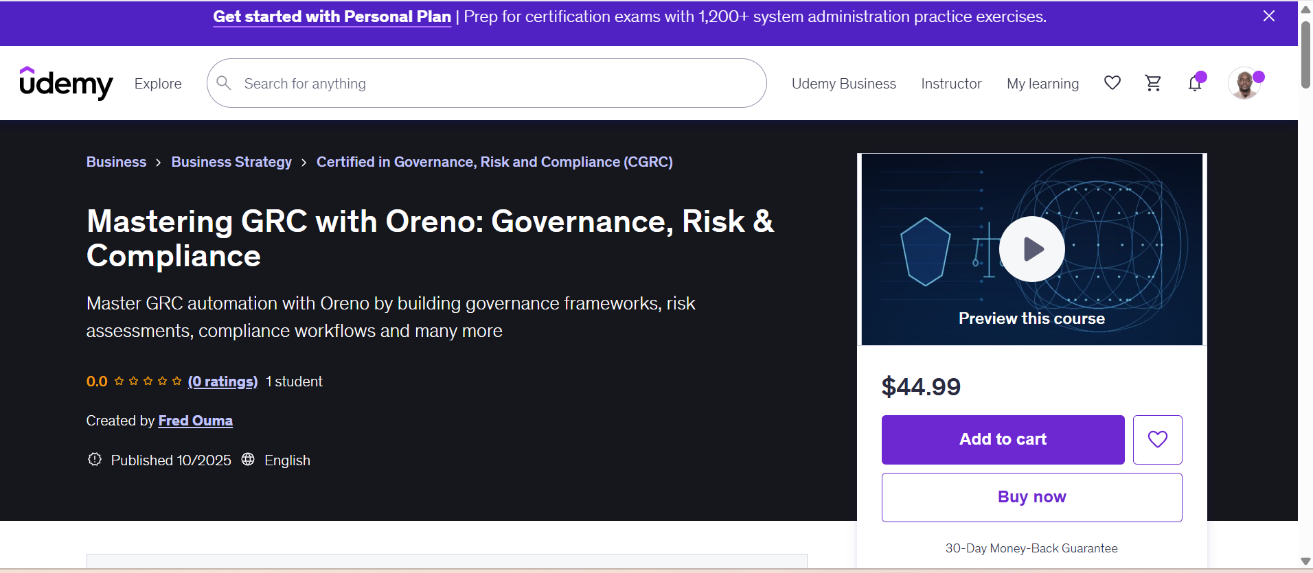 Udemy GRC Course - Mastering GRC with Oreno